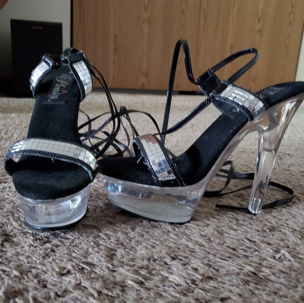 Pleaser tie up clear heels size 10